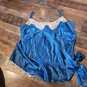 Elegant Blue Satin Camisole with Lace Trim